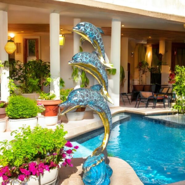 Three Dolphins Overreach Others Bronze Statue -  Size: 28"L x 22"W x 89"H. - Image 2