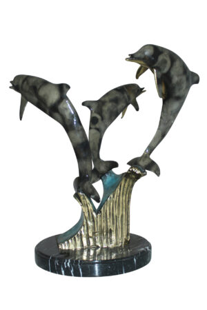 Three Dolphins Table Base Bronze Statue -  Size: 20"L x 20"W x 21"H.