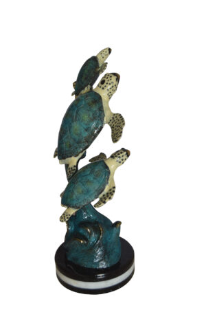 Three Turtles Overreach Each Other Bronze Statue -  Size: 15"L x 9"W x 24"H. 