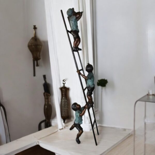 Three kids on a ladder Bronze Statue -  Size: 24"L x 22"W x 94"H. - Image 2