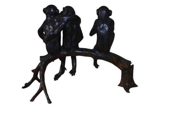 Three monkeys on a tree log - Bronze Statue -  Size: 27"L x 11"W x 18"H.