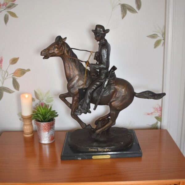 Trooper of the Plains Bronze Statue by Remington -  Size: 9"L x 22"W x 22"H. - Image 3