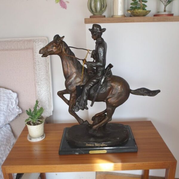 Trooper of the Plains Bronze Statue by Remington -  Size: 9"L x 22"W x 22"H. - Image 2
