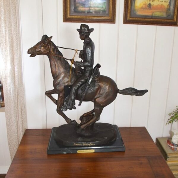 Trooper of the Plains Bronze Statue by Remington -  Size: 9"L x 22"W x 22"H. - Image 3