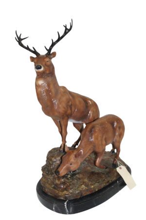 Two Deers Bronze Statue -  Size: 21"L x 13"W x 32"H.