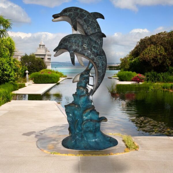 The Two Dolphins Fountain Bronze Statue - Unique and Classic Fountain Bronze Sculpture, Sophisticated Decorative Showpiece for Home, Outdoor, and Garden, 22"L x 12"W x 46"H - Image 2