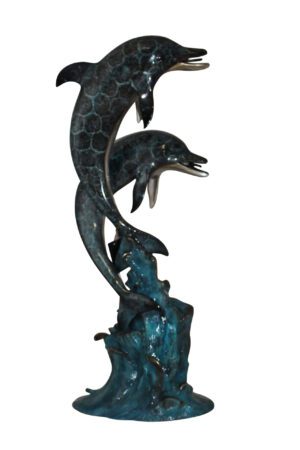 Two Dolphins fountain Bronze Statue -  Size: 22"L x 12"W x 46"H.