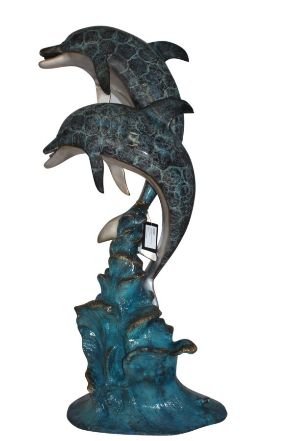 Two Dolphins fountain Bronze Statue -  Size: 22"L x 12"W x 46"H.