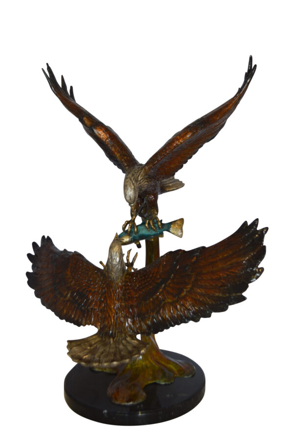 Two Eagles Fighting on Fish Bronze Statue -  Size: 33"L x 28"W x 42"H.