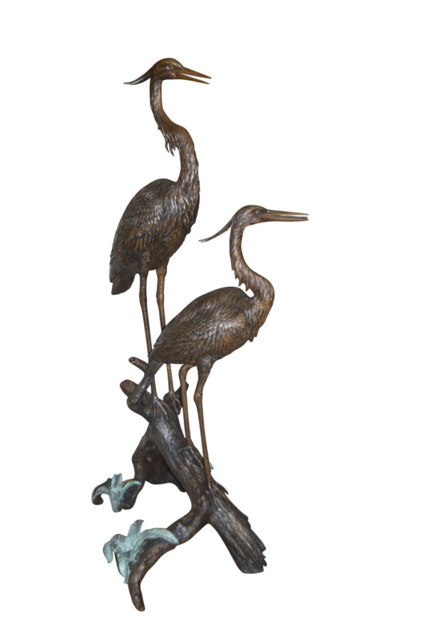 Two Herons on a three Bronze Fountain Statue -  Size: 32"L x 24"W x 67"H.