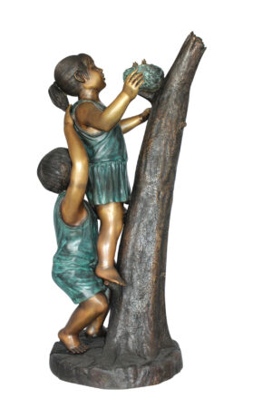 Two Kids Climbing on a Tree Bronze Statue -  Size: 17"L x 17"W x 46"H.