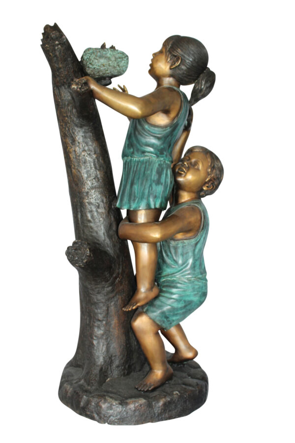Two Kids Climbing on a Tree Bronze Statue -  Size: 17"L x 17"W x 46"H.
