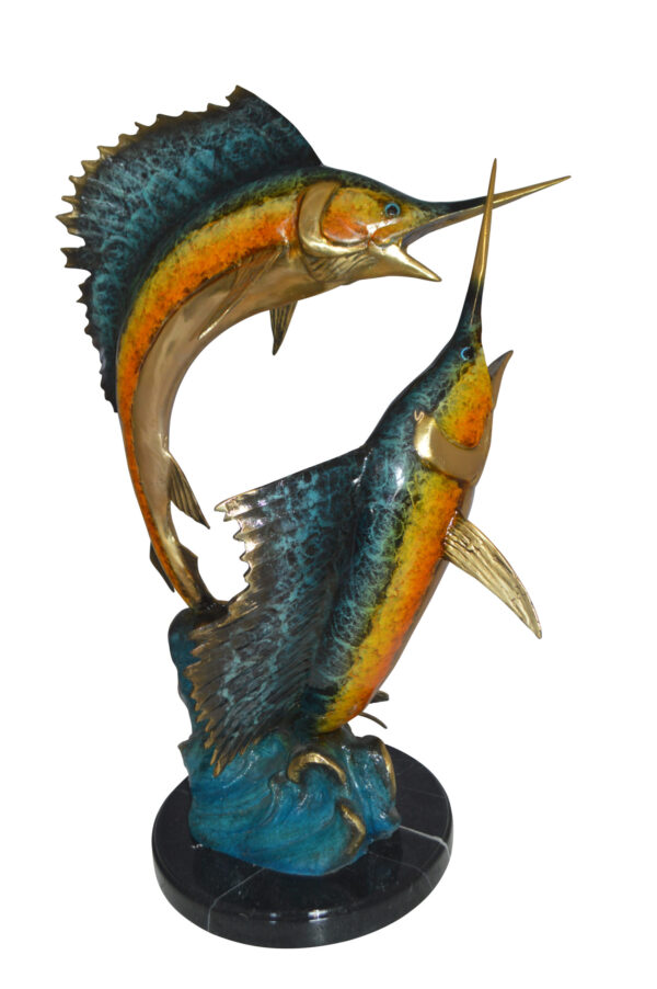 Two Sailfish Fish Bronze Statue Bronze Statue -  Size: 20"L x 16"W x 34"H.