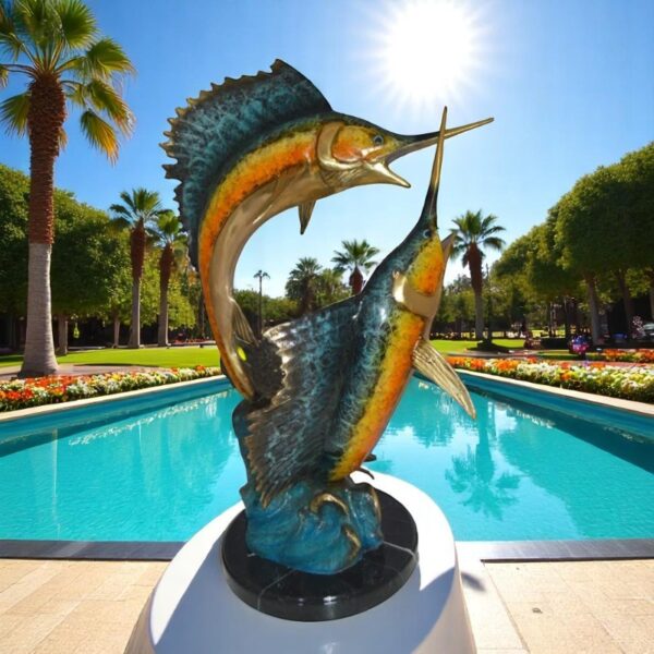 Two Sailfish fish Bronze Statue -  Size: 20"L x 16"W x 34"H. - Image 2