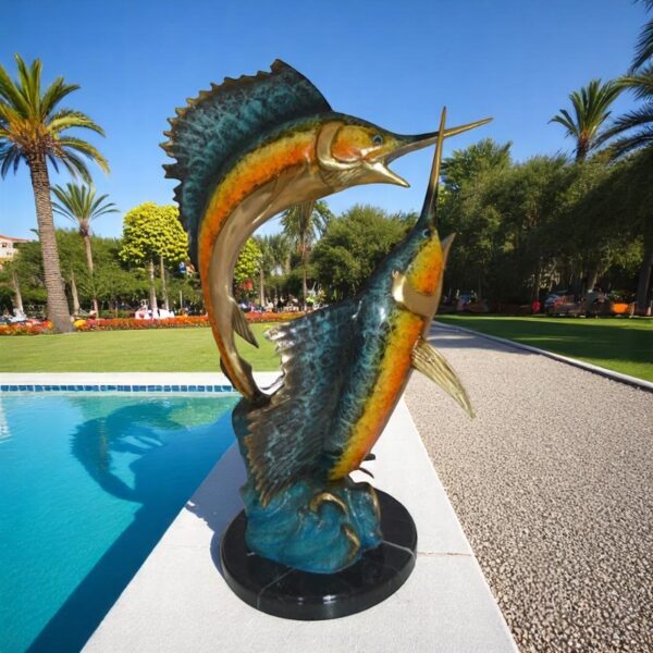 Two Sailfish fish Bronze Statue -  Size: 20"L x 16"W x 34"H. - Image 3