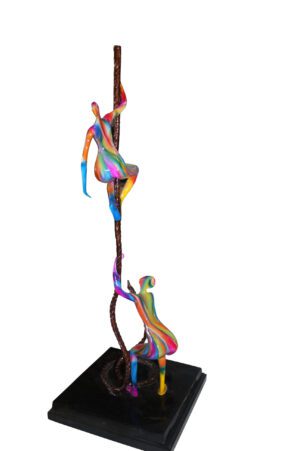 Two boys made of Bronze climbing on rope -  Size: 14"L x 14"W x 39"H.