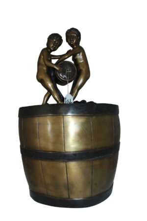 Two boys on a bucket self-contained fountain bronze statue -  16" x 16" x 29"H. 