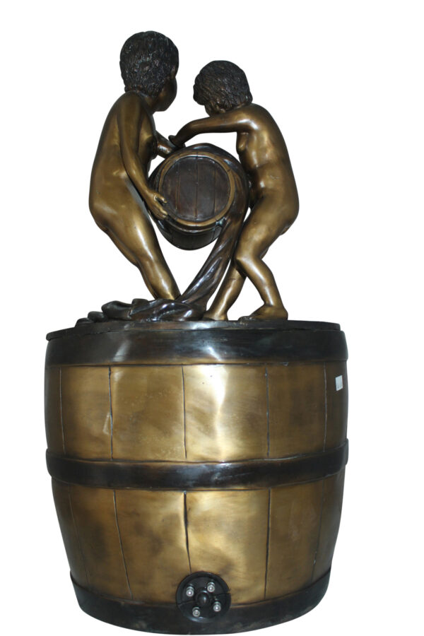 Two boys on a bucket self-contained fountain bronze statue -  16" x 16" x 29"H.