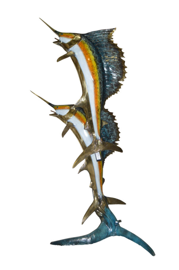 Two - large Sailfish fish Bronze Statue -  Size: 30"L x 43"W x 79"H.