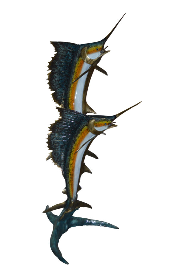 Two - large Sailfish fish Bronze Statue -  Size: 30"L x 43"W x 79"H.