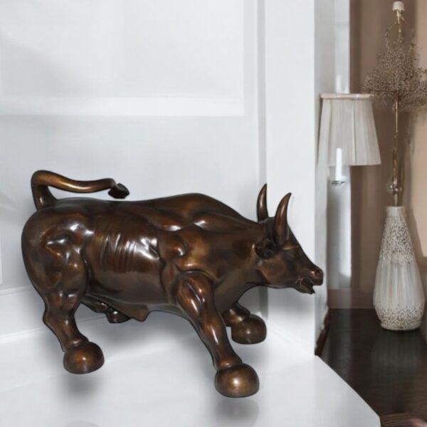 Wall street Bull -large Bronze Statue -  Size: 28"L x 16"W x 22"H. - Image 3