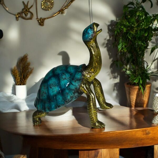 Turtle with special patina Bronze Statue -  Size: 14"L x 10"W x 15.5"H. - Image 3
