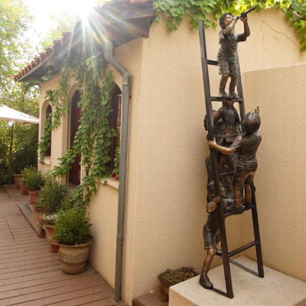 Three Children Playing on Ladder Bronze Statue -  Size: 24"L x 27"W x 96"H. - Image 3