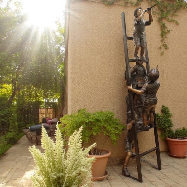 Three Children Playing on Ladder Bronze Statue -  Size: 24"L x 27"W x 96"H. - Image 2