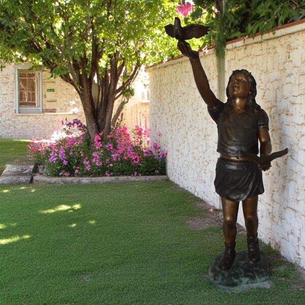 Girl - sandy, with two birds Bronze Statue -  Size: 25"L x 20"W x 42"H. - Image 3