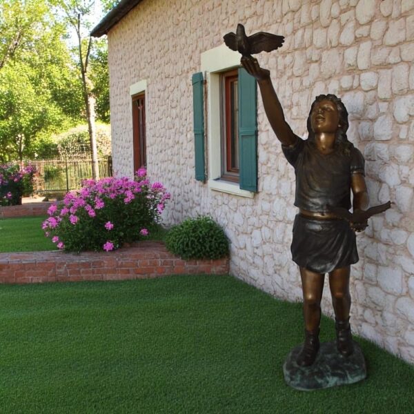 Girl - sandy, with two birds Bronze Statue -  Size: 25"L x 20"W x 42"H. - Image 2