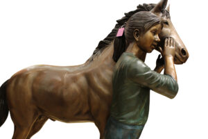 Young Girl and her pony Bronze Statue -  Size: 48"L x 20"W x 48"H.