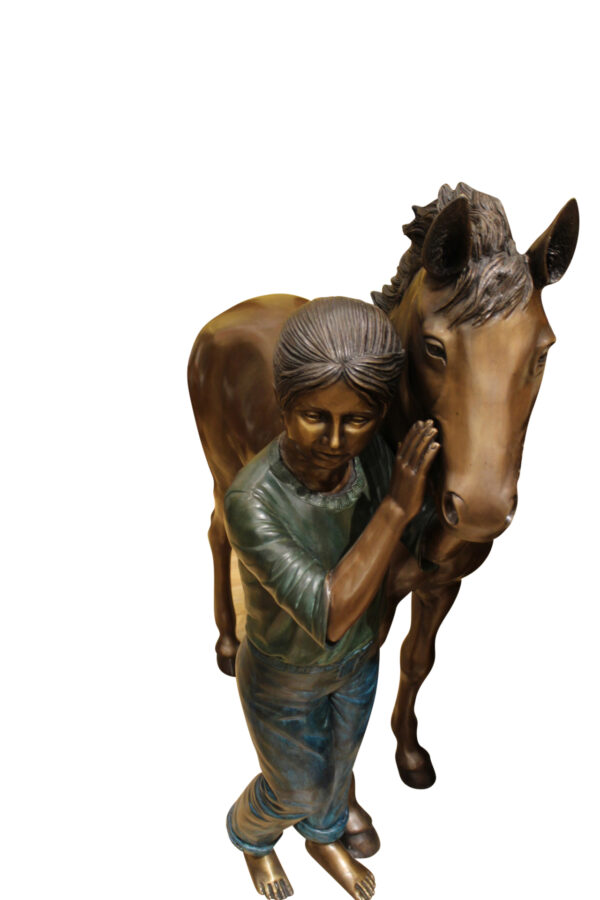 Young Girl and her pony Bronze Statue -  Size: 48"L x 20"W x 48"H.