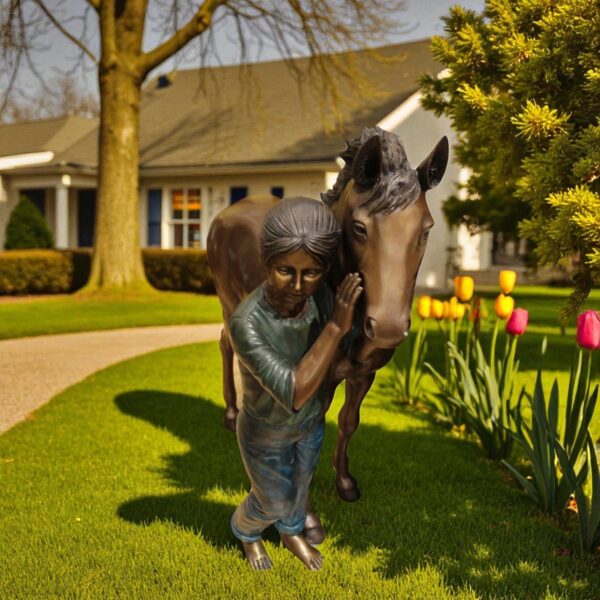 Young Girl and her pony Bronze Statue -  Size: 48"L x 20"W x 48"H. - Image 2