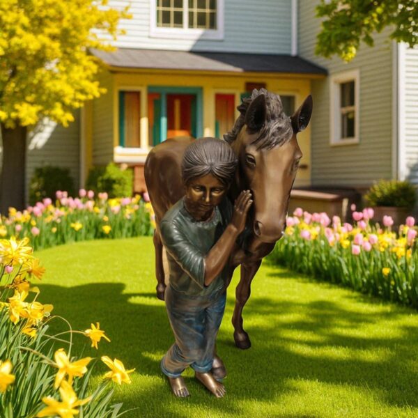 Young Girl and her pony Bronze Statue -  Size: 48"L x 20"W x 48"H. - Image 3