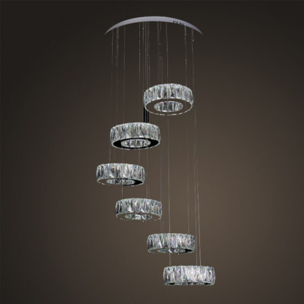 LED Chandelier W/6 rings crystal lighting - Diameter 150 MM or approx 5.9 Inches