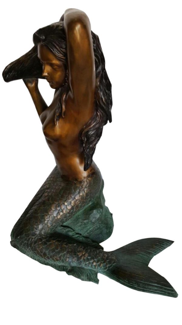 Mermaid Holding a Shell Bronze statue/fountain -  Size: 26"L x 18"W x 36"H.