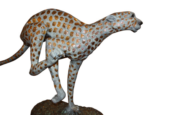 Running Cheetah - Gold Pleated Bronze Statue -  Size: 67"L x 23"W x 41"H.