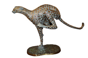 Running Cheetah - Gold Pleated Bronze Statue -  Size: 67"L x 23"W x 41"H.