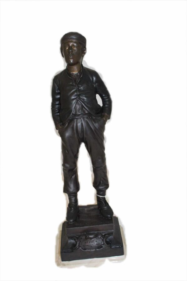 Boy standing Bronze Statue -  Size: 7.5"L x 7.5"W x 23.5"H.