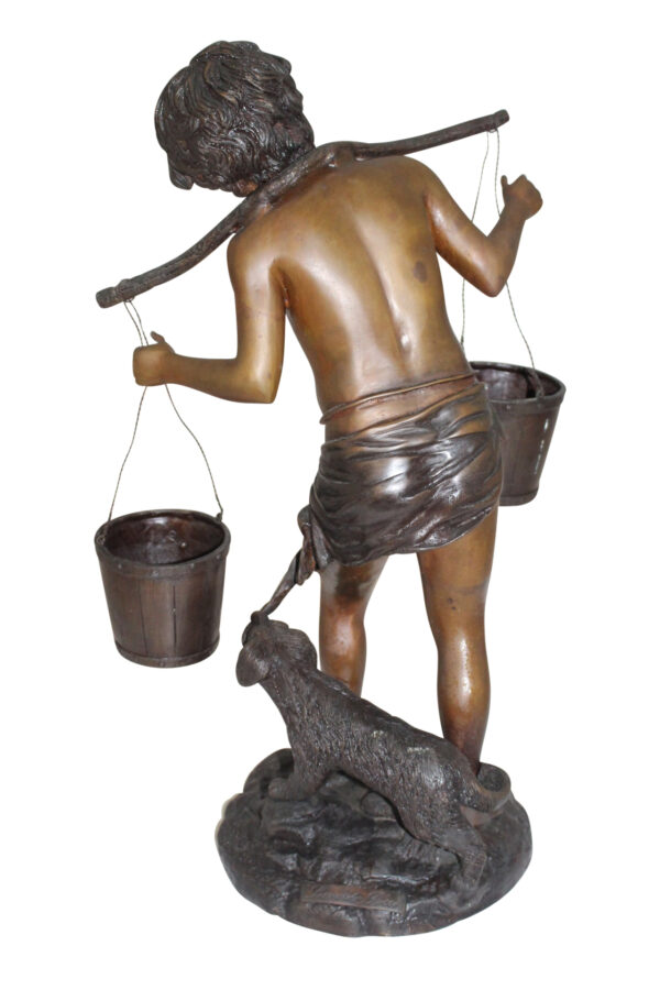 Boy with two buckets Bronze Statue -  Size: 14.5"L x 10"W x 23"H.