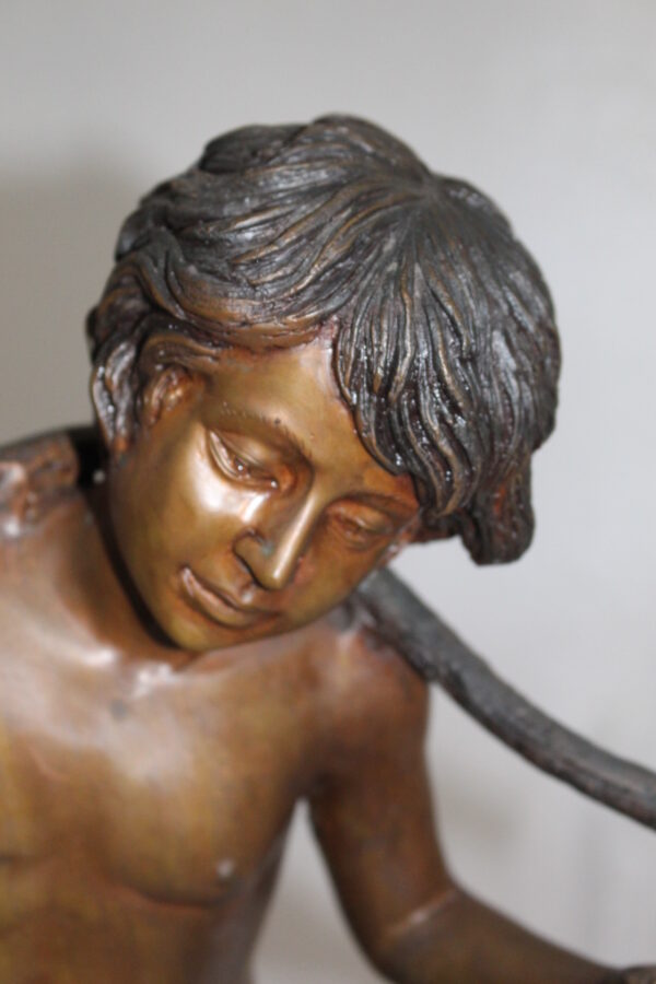 Boy with two buckets Bronze Statue -  Size: 14.5"L x 10"W x 23"H.