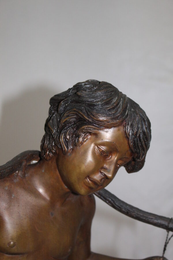Boy with two buckets Bronze Statue -  Size: 14.5"L x 10"W x 23"H.
