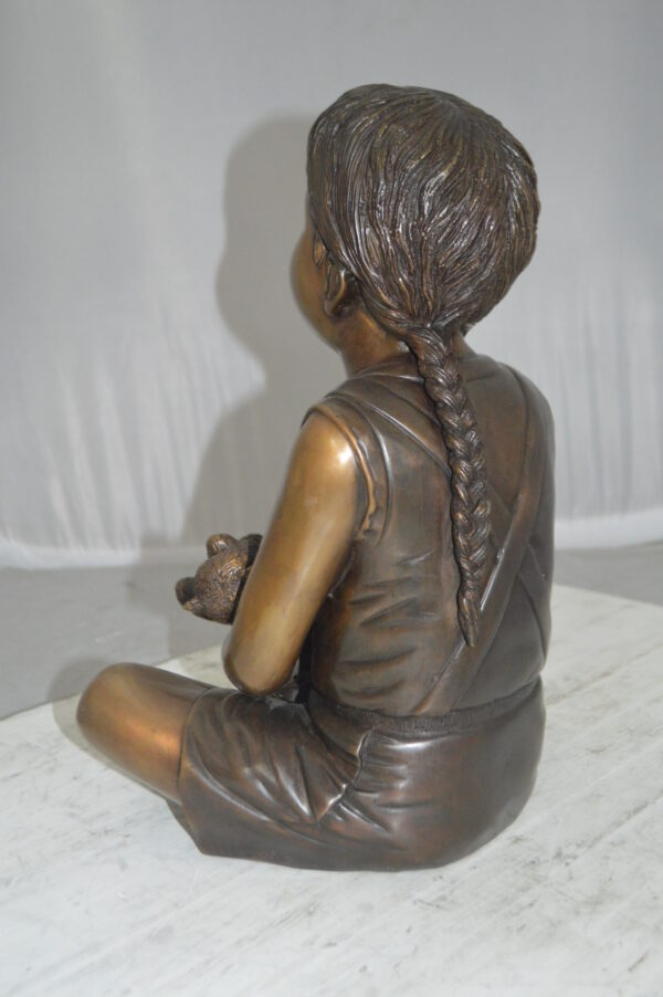 Sitting Girl with Bear Bronze Statue - Size: 13"L x 12"W x 15"Hss. - Image 9