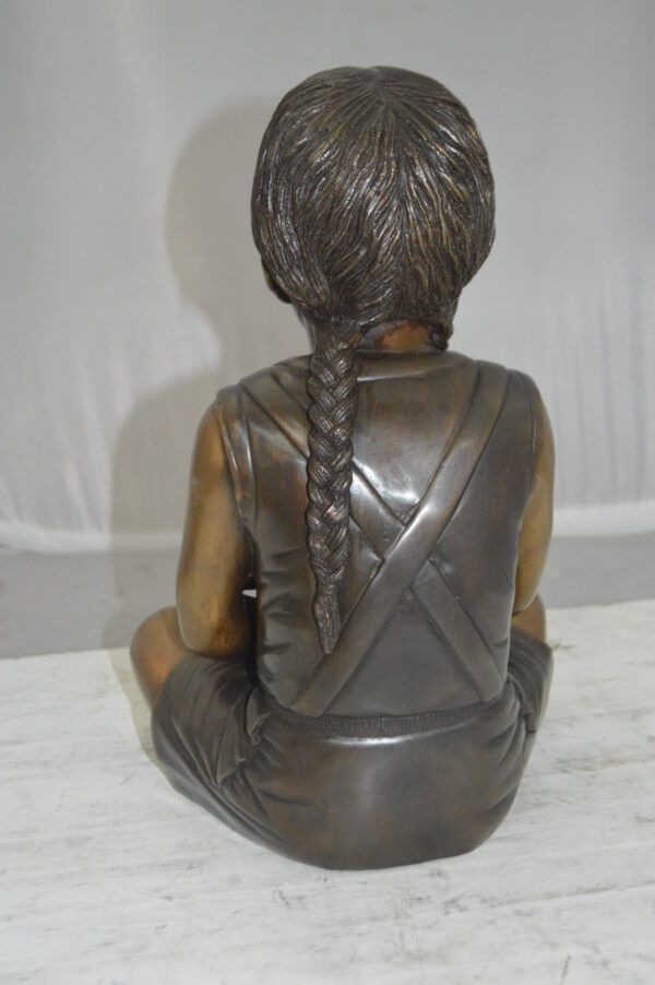 Sitting Girl with Bear Bronze Statue - Size: 13"L x 12"W x 15"Hss. - Image 10
