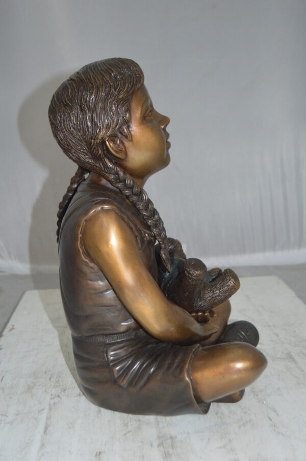 Sitting Girl with Bear Bronze Statue - Size: 13"L x 12"W x 15"Hss. - Image 11