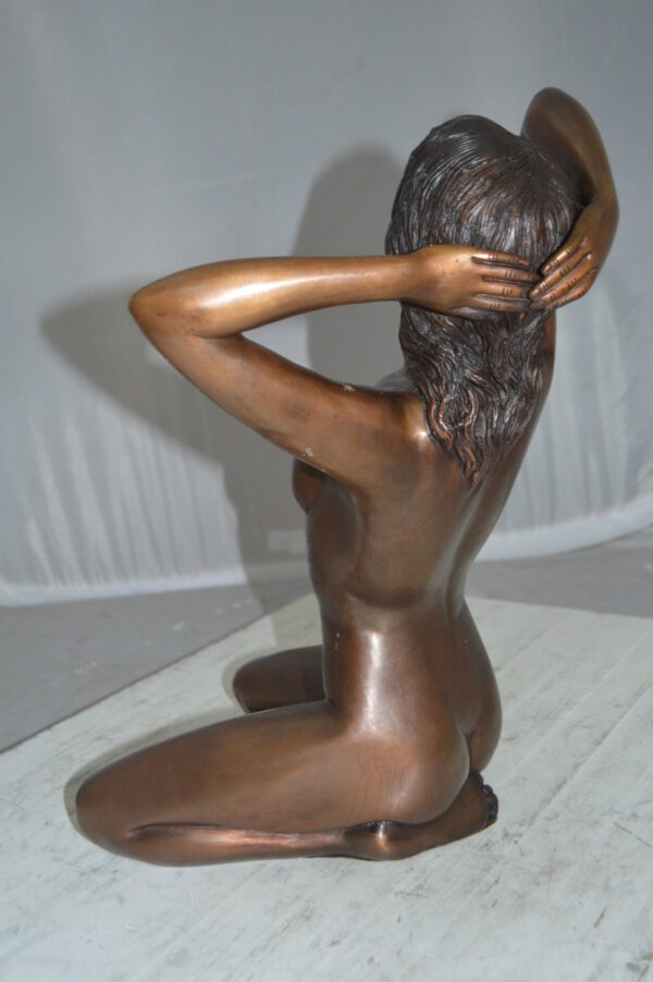 Nude Sitting Women Erotic Bronze Statue Art Nude - Size: 11"L x 10"W x 17"H. - Image 7