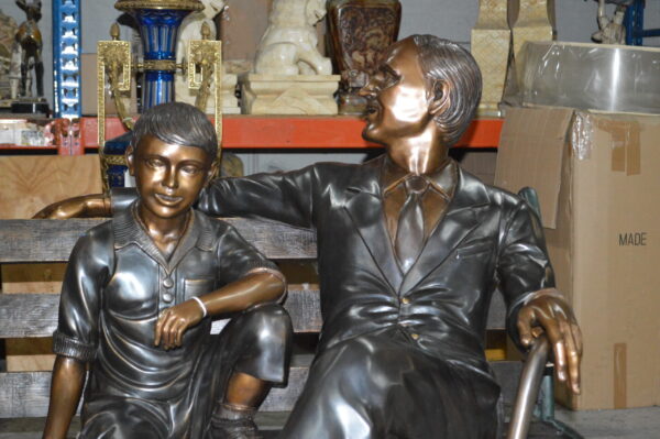 Grandfather an Grandson on a Bench Bronze Statue -  Size: 53"L x 32"W x 44"H. - Image 3