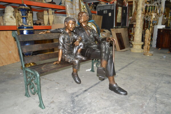 Grandfather an Grandson on a Bench Bronze Statue -  Size: 53"L x 32"W x 44"H. - Image 6