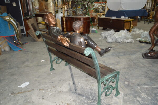 Grandfather an Grandson on a Bench Bronze Statue -  Size: 53"L x 32"W x 44"H. - Image 7