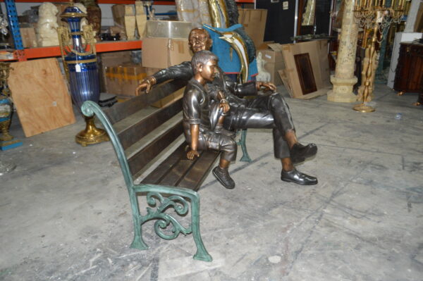 Grandfather an Grandson on a Bench Bronze Statue -  Size: 53"L x 32"W x 44"H. - Image 8